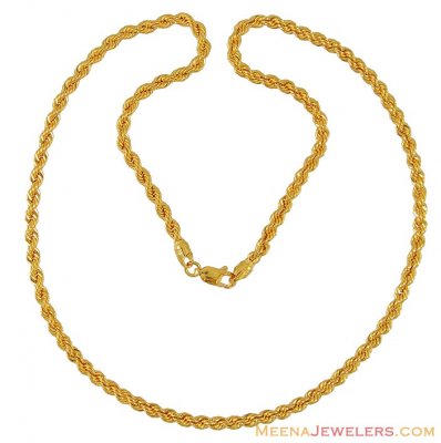 22K Gold Rope Chain (20 Inch) - ChPl9394 - 22K yellow gold twisted rope ...